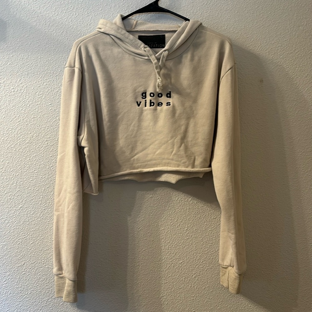 Denim Civilization “good vibes” cropped hoodie size large